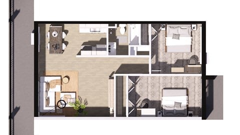 Floor plan for 2 beds, 1 bath, 865 sqft